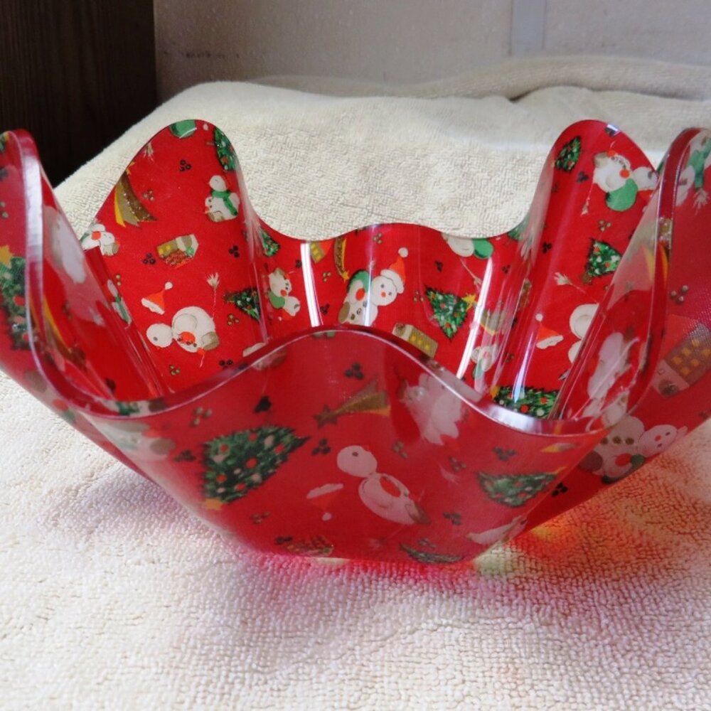 Whimsical Christmas Treat Bowl, Red Acrylic -- Vintage 1970s